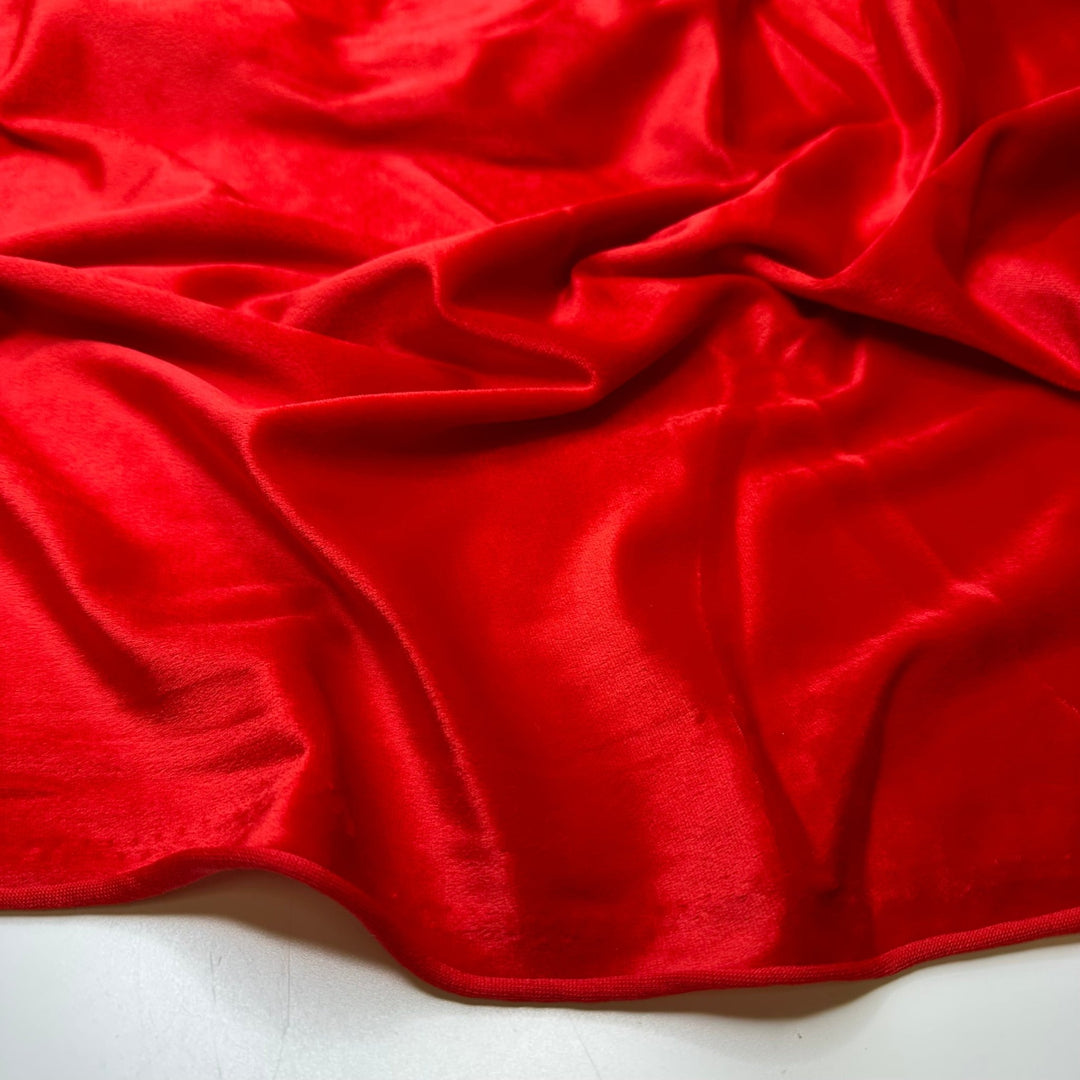 Classic Red Lip - Knitted Velour Poly Knit - Red - 1.85M Bundle - True Deadstock fabric Fabric by private - Sustainable Textile | FABCYCLE