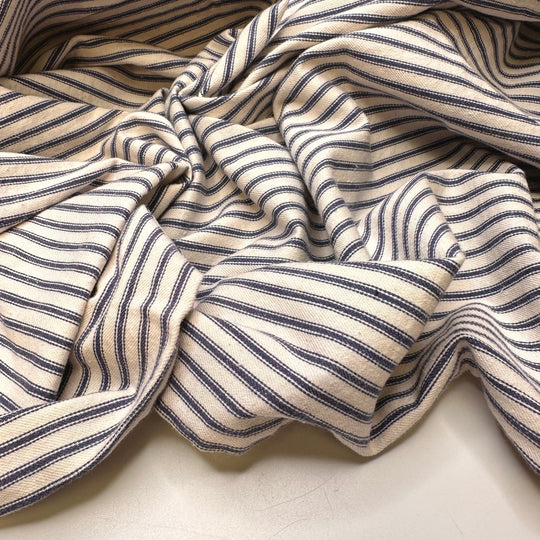 Cleaning Up After Everyone Leaves - Cotton Woven - White/Blue Stripes - 3.55M Bundle - True Deadstock fabric Fabric by private - Sustainable Textile | FABCYCLE