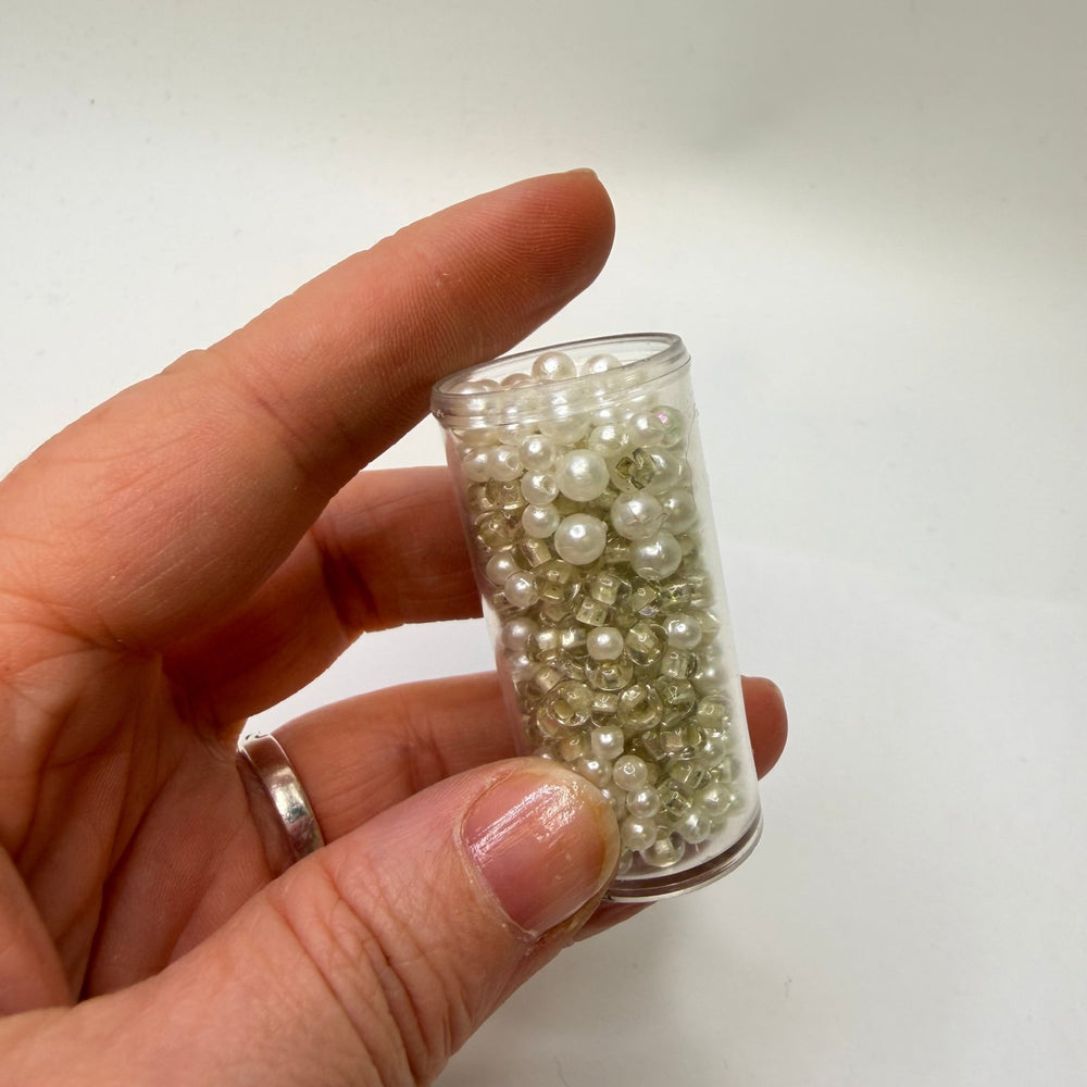 Clear And White Seed And Pearl Beads Beads - White/Clear - 200 Pack - True Deadstock supplies Fabric by private - Sustainable Textile | FABCYCLE