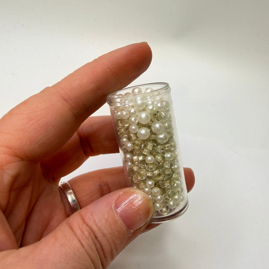 Clear And White Seed And Pearl Beads Beads - White/Clear - 200 Pack - True Deadstock supplies Fabric by private - Sustainable Textile | FABCYCLE