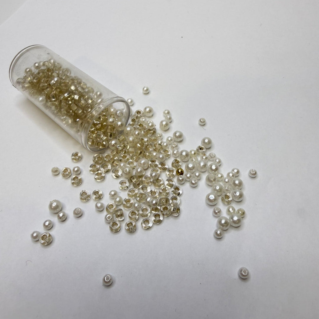 Clear And White Seed And Pearl Beads Beads - White/Clear - 200 Pack - True Deadstock supplies Fabric by private - Sustainable Textile | FABCYCLE
