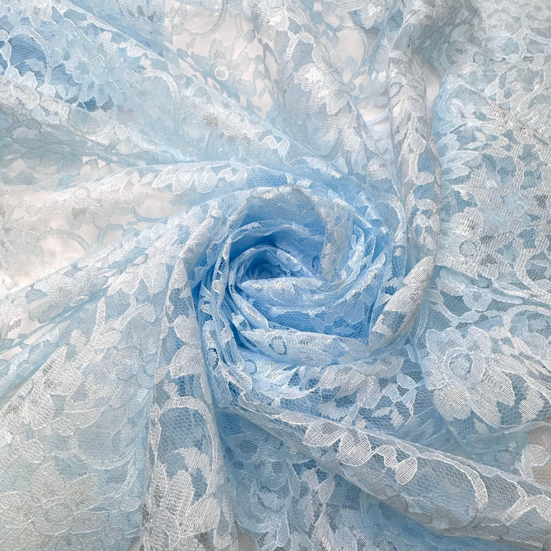 Clear Tropical Waters - Lace Poly Knit - Light Blue Floral - 2.15M Bundle - True Deadstock fabric Fabric by private - Sustainable Textile | FABCYCLE