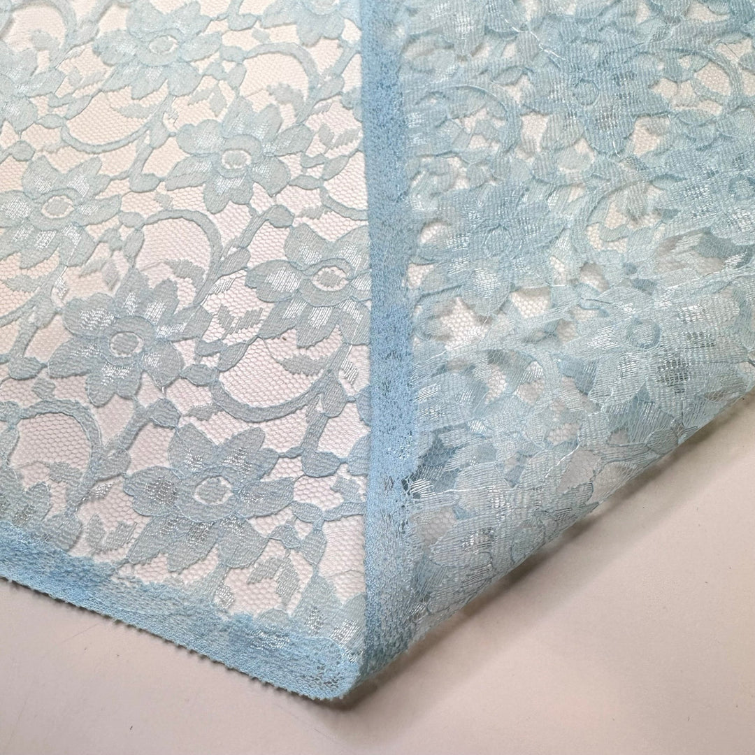Clear Tropical Waters - Lace Poly Knit - Light Blue Floral - 2.15M Bundle - True Deadstock fabric Fabric by private - Sustainable Textile | FABCYCLE