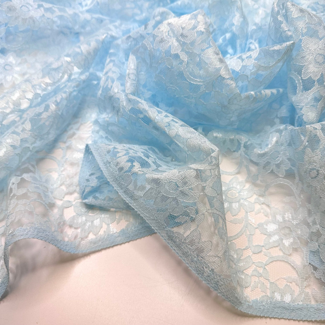 Clear Tropical Waters - Lace Poly Knit - Light Blue Floral - 2.15M Bundle - True Deadstock fabric Fabric by private - Sustainable Textile | FABCYCLE