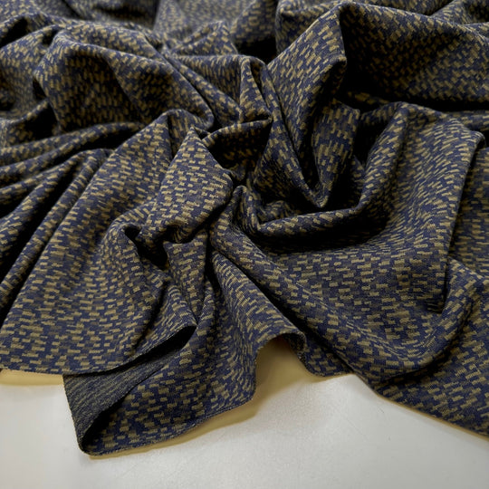 Climbing All The Steps - Interlock Polyester Blend Knit - Dark Navy Multi Abstract - Bundles - True Deadstock fabric Fabric by private - Sustainable Textile | FABCYCLE