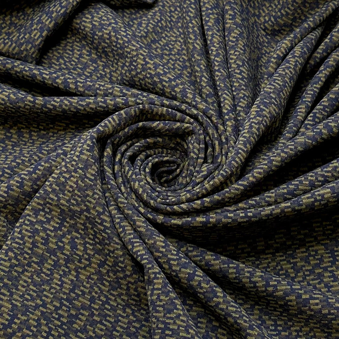 Climbing All The Steps - Interlock Polyester Blend Knit - Dark Navy Multi Abstract - Bundles - True Deadstock fabric Fabric by private - Sustainable Textile | FABCYCLE