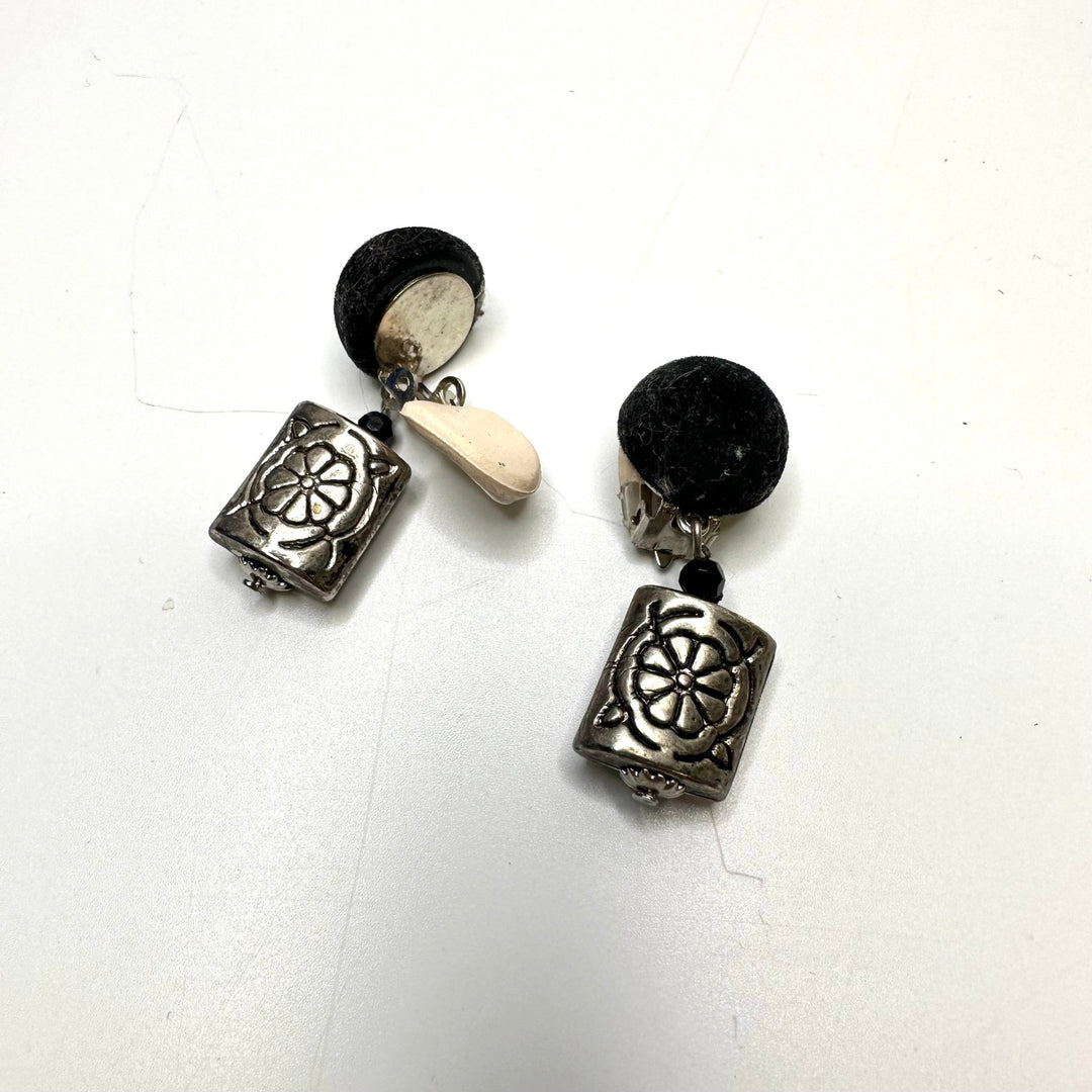 Clip On Dangle Earrings Costume Jewelry - Black/Silver - 2 Pack - True Deadstock supplies Fabric by private - Sustainable Textile | FABCYCLE