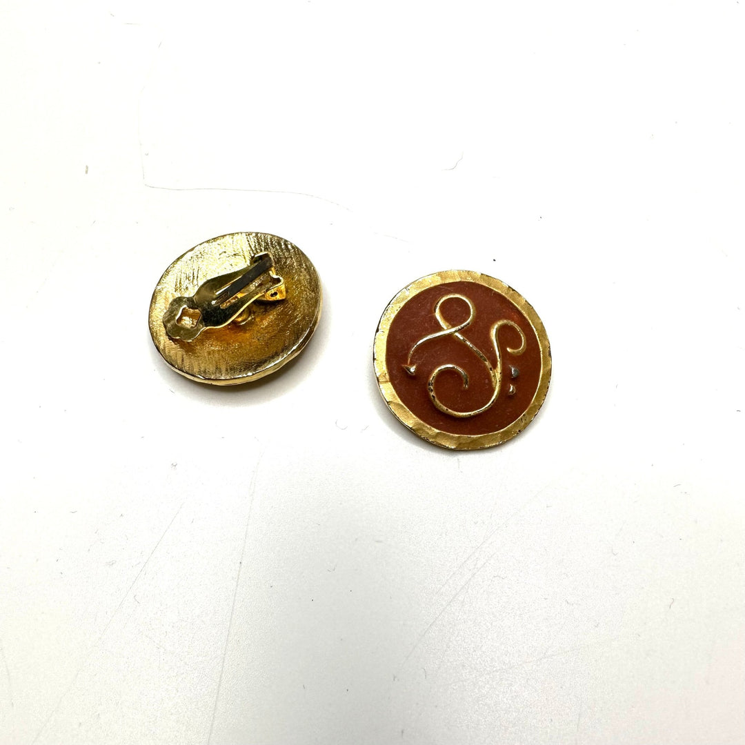 Clip On Earrings Costume Jewelry - Dark Orange/Gold - Individual - True Deadstock supplies Fabric by private - Sustainable Textile | FABCYCLE