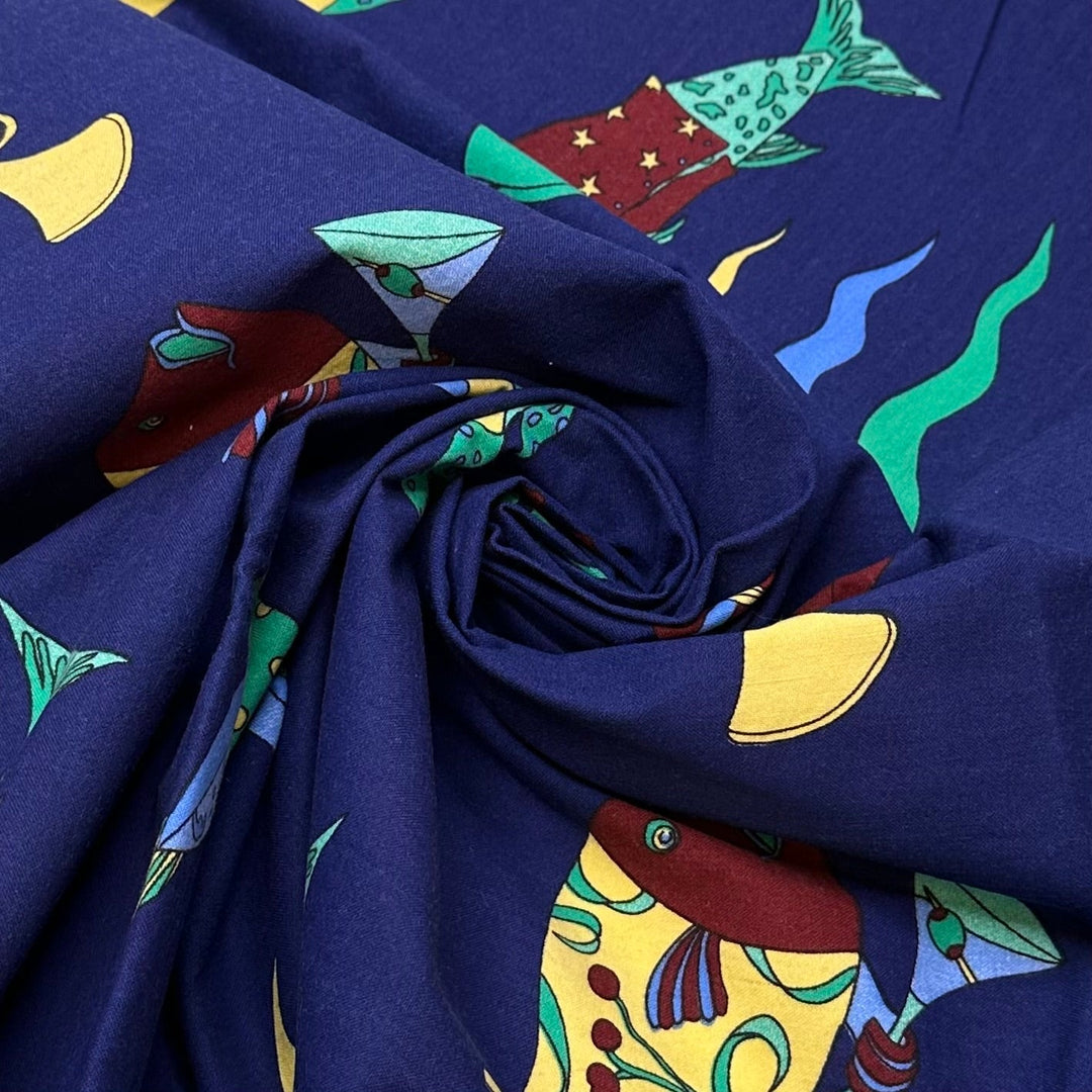 Clown Fish Concert - Cotton Woven - Navy Multi Funny Fish - Bundles - True Deadstock fabric Fabric by private - Sustainable Textile | FABCYCLE