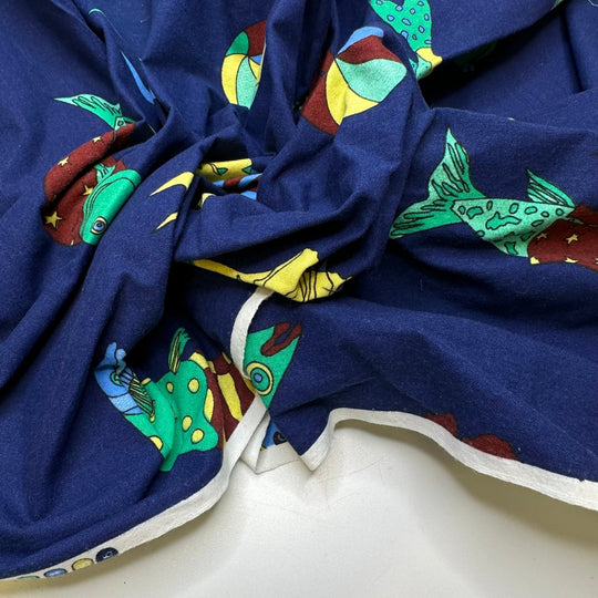 Clown Fish Concert - Cotton Woven - Navy Multi Funny Fish - Bundles - True Deadstock fabric Fabric by private - Sustainable Textile | FABCYCLE