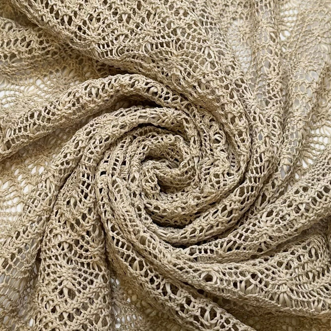 Coastal Fashion - Lace Polyester Blend Knit - Light Beige Geometric - 3.5M Bundle - True Deadstock fabric Fabric by private - Sustainable Textile | FABCYCLE