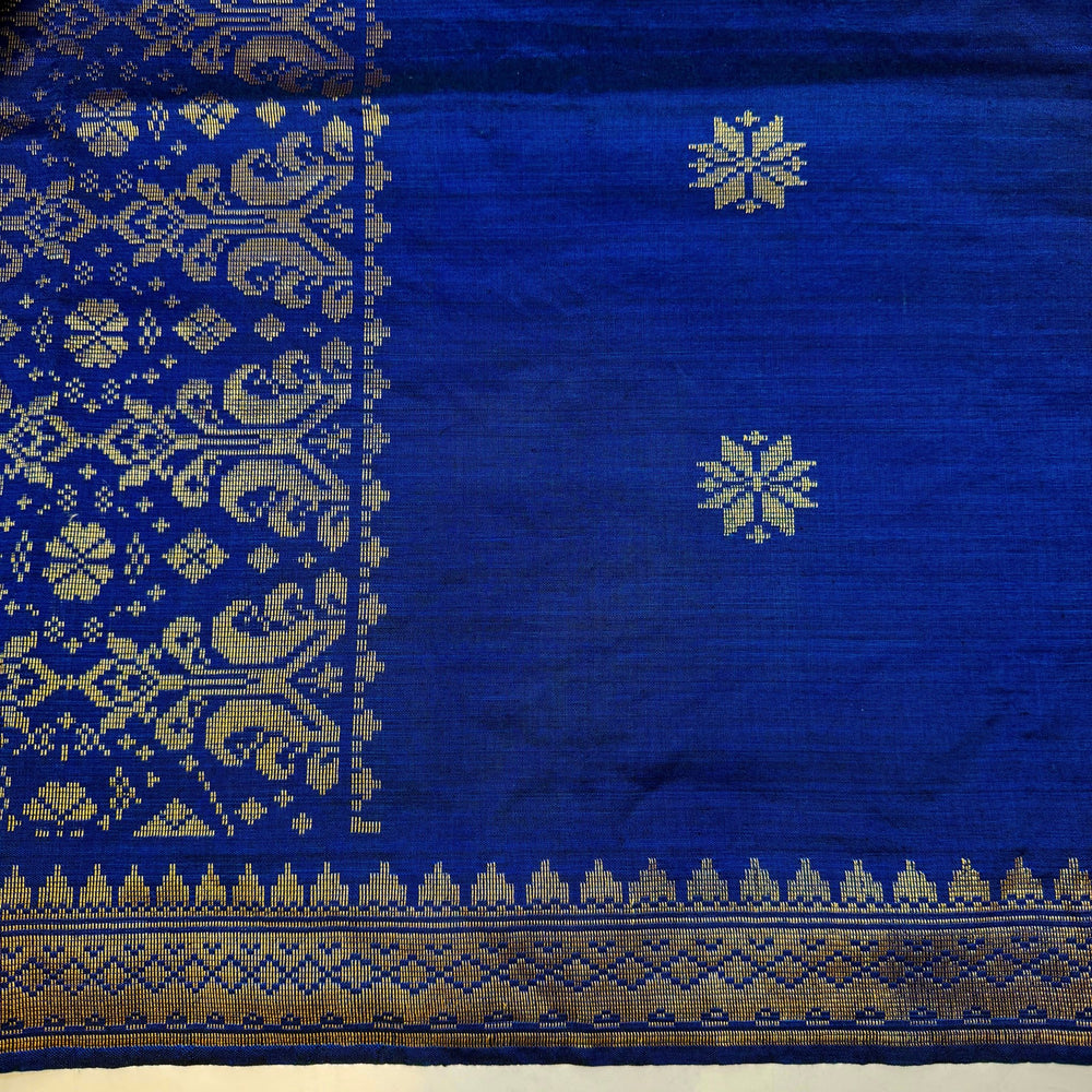 Cobalt - Metallic Polyester Blend Woven - Dark Blue/Gold Snowflake Woven Border - 1.75M Bundle - True Deadstock fabric Fabric by private - Sustainable Textile | FABCYCLE