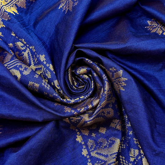 Cobalt - Metallic Polyester Blend Woven - Dark Blue/Gold Snowflake Woven Border - 1.75M Bundle - True Deadstock fabric Fabric by private - Sustainable Textile | FABCYCLE