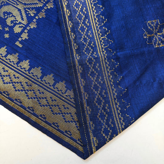 Cobalt - Metallic Polyester Blend Woven - Dark Blue/Gold Snowflake Woven Border - 1.75M Bundle - True Deadstock fabric Fabric by private - Sustainable Textile | FABCYCLE