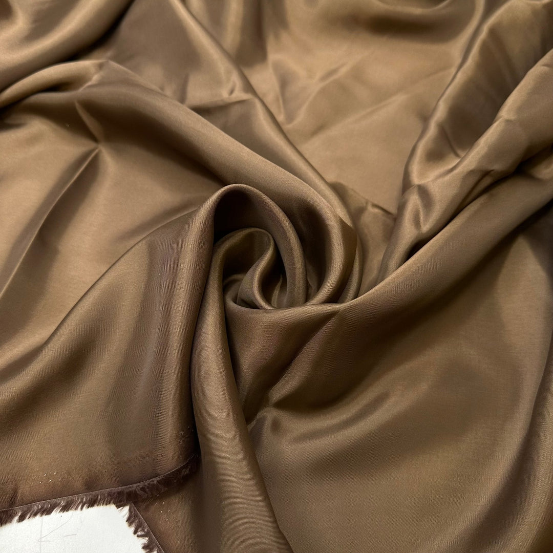 Coffee Before Heading Home - Satin Poly Woven - Brown - 3M Bundle - True Deadstock fabric Fabric by private - Sustainable Textile | FABCYCLE