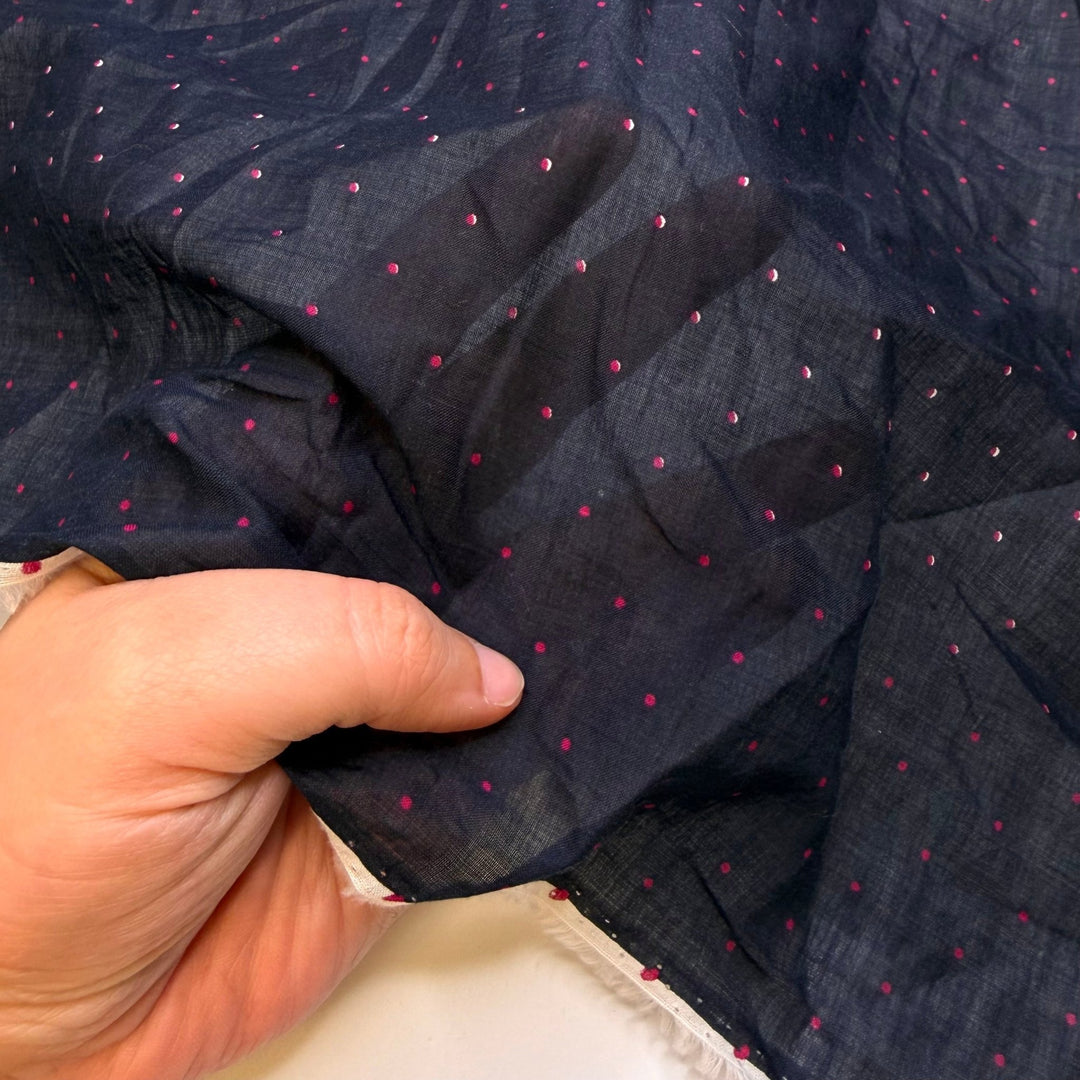 Cold Prevention - Gauze Cotton Woven - Navy/Red Polka Dots - 2M Bundle - True Deadstock fabric Fabric by private - Sustainable Textile | FABCYCLE