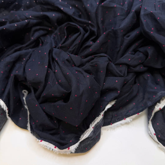Cold Prevention - Gauze Cotton Woven - Navy/Red Polka Dots - 2M Bundle - True Deadstock fabric Fabric by private - Sustainable Textile | FABCYCLE