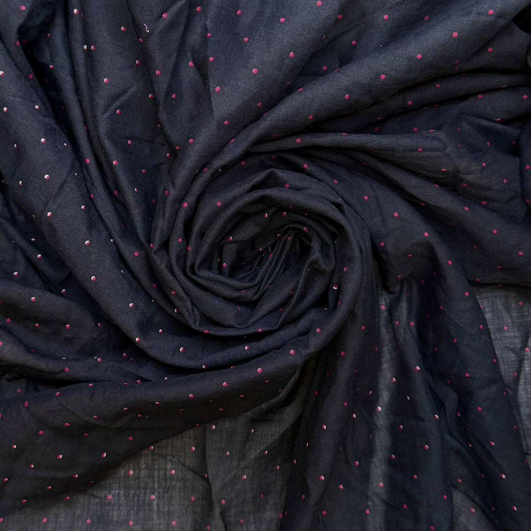 Cold Prevention - Gauze Cotton Woven - Navy/Red Polka Dots - 2M Bundle - True Deadstock fabric Fabric by private - Sustainable Textile | FABCYCLE