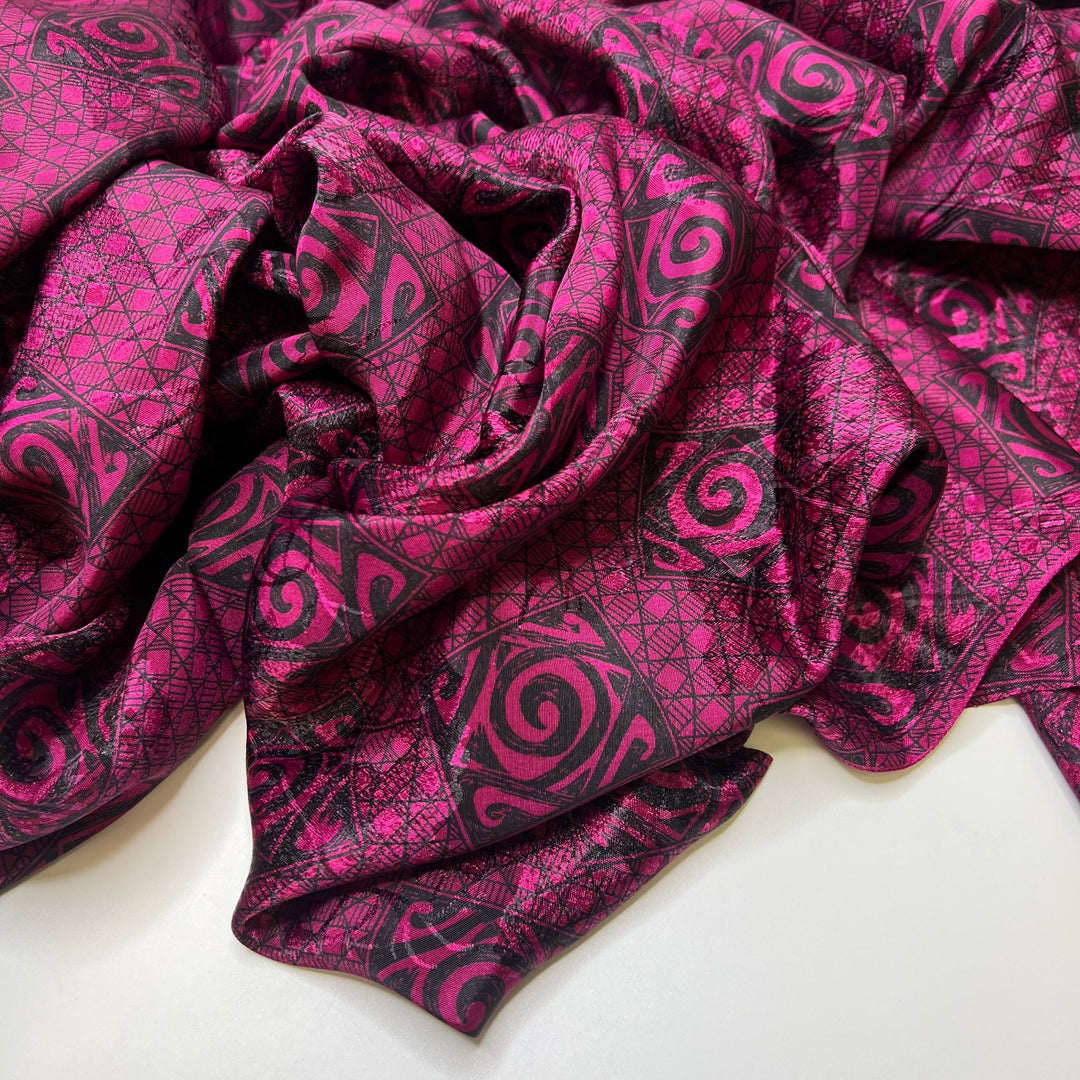 Colour Vortex - Polyester Blend Woven - Dark Pink/Black Geometric - 3.4M Bundle - True Deadstock fabric Fabric by private - Sustainable Textile | FABCYCLE