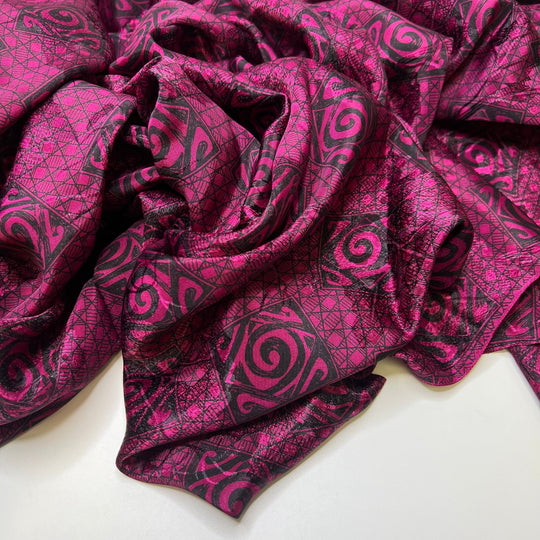 Colour Vortex - Polyester Blend Woven - Dark Pink/Black Geometric - 3.4M Bundle - True Deadstock fabric Fabric by private - Sustainable Textile | FABCYCLE