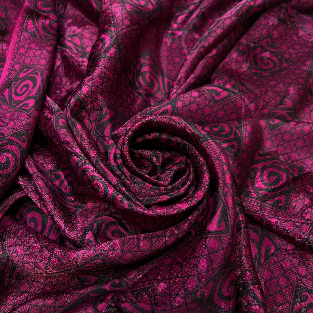 Colour Vortex - Polyester Blend Woven - Dark Pink/Black Geometric - 3.4M Bundle - True Deadstock fabric Fabric by private - Sustainable Textile | FABCYCLE