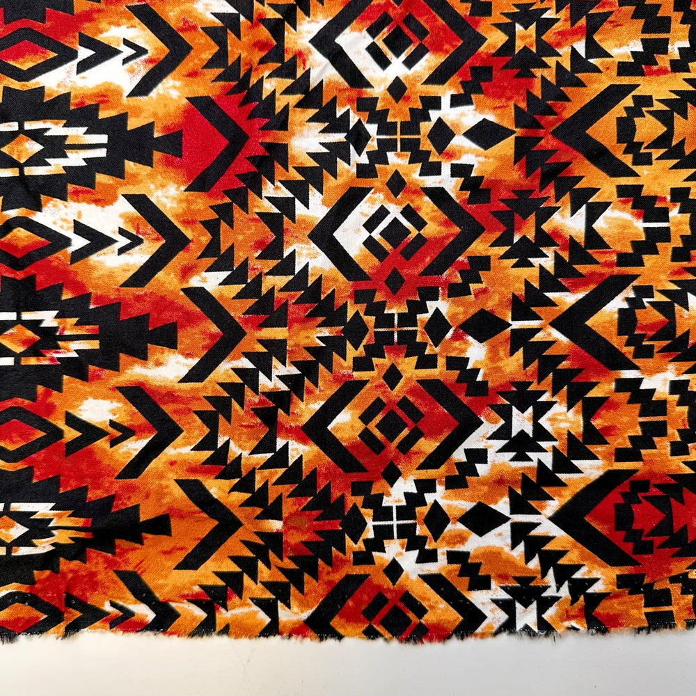 Communing With Nature - Cotton Woven - Beige/Red Printed Ikat - 1.3M Bundle - True Deadstock fabric Fabric by private - Sustainable Textile | FABCYCLE