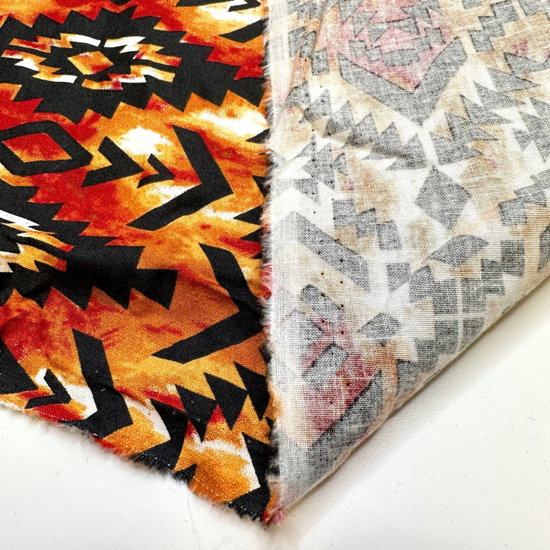 Communing With Nature - Cotton Woven - Beige/Red Printed Ikat - 1.3M Bundle - True Deadstock fabric Fabric by private - Sustainable Textile | FABCYCLE