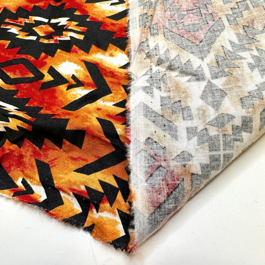 Communing With Nature - Cotton Woven - Beige/Red Printed Ikat - 1.3M Bundle - True Deadstock fabric Fabric by private - Sustainable Textile | FABCYCLE