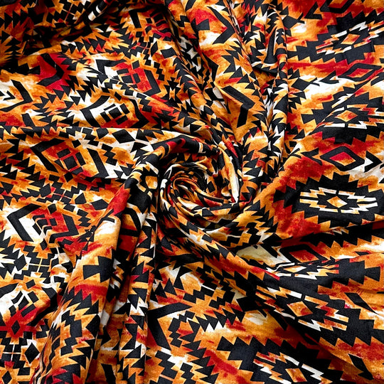 Communing With Nature - Cotton Woven - Beige/Red Printed Ikat - 1.3M Bundle - True Deadstock fabric Fabric by private - Sustainable Textile | FABCYCLE