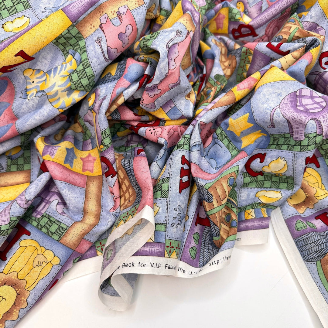 Concert At The Zoo - Cotton Woven - Light Blue Multi Animal Alphabet - 3.8M Bundle - True Deadstock fabric Fabric by private - Sustainable Textile | FABCYCLE
