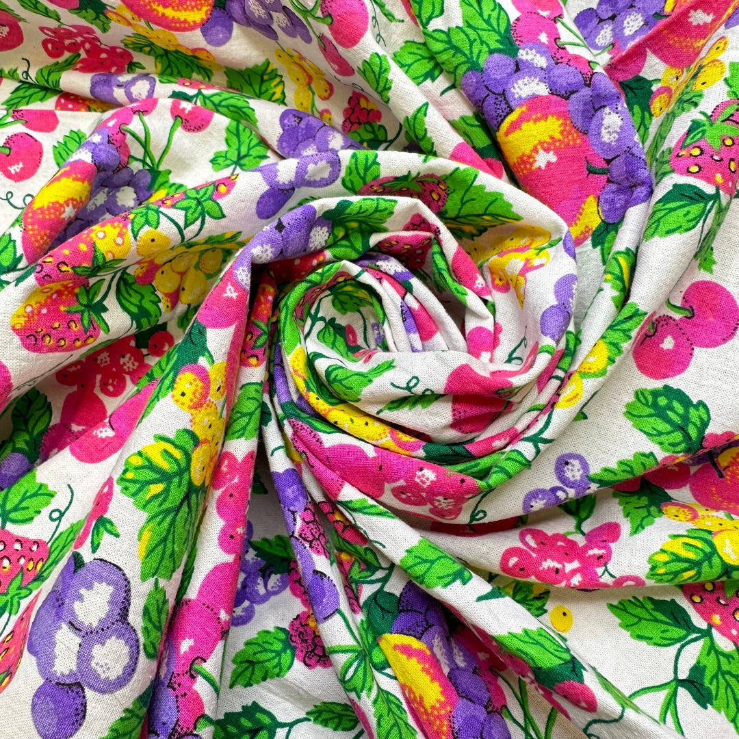 Continental Breakfast - Vintage Cotton Woven - White Multi Fruit - 1M Bundle - True Deadstock fabric Fabric by private - Sustainable Textile | FABCYCLE