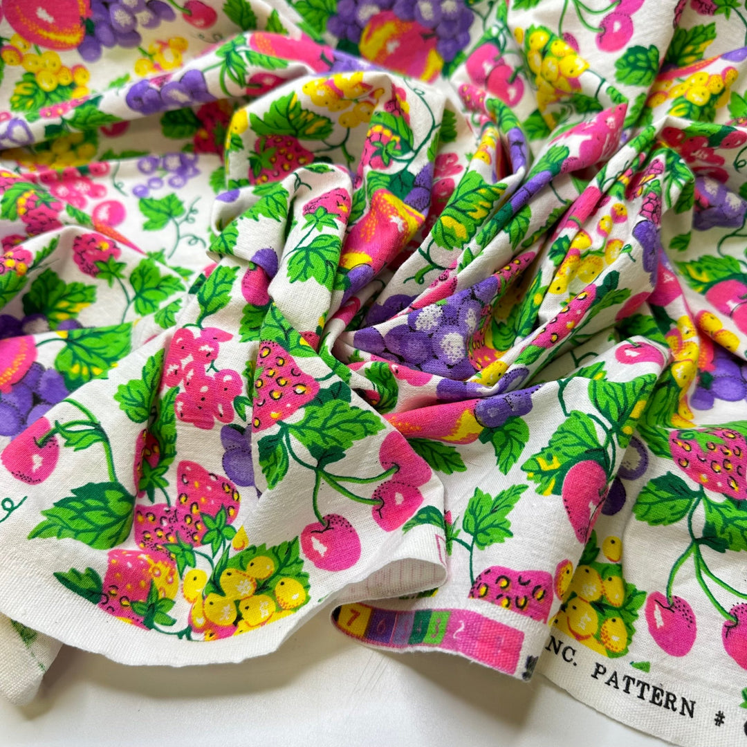 Continental Breakfast - Vintage Cotton Woven - White Multi Fruit - 1M Bundle - True Deadstock fabric Fabric by private - Sustainable Textile | FABCYCLE