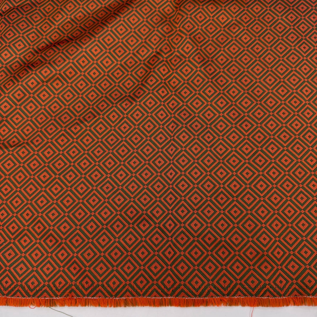 Conversation Starter - Polyester Blend Woven - Dark Orange/Green Geometric - 3.35M Bundle - True Deadstock fabric Fabric by private - Sustainable Textile | FABCYCLE