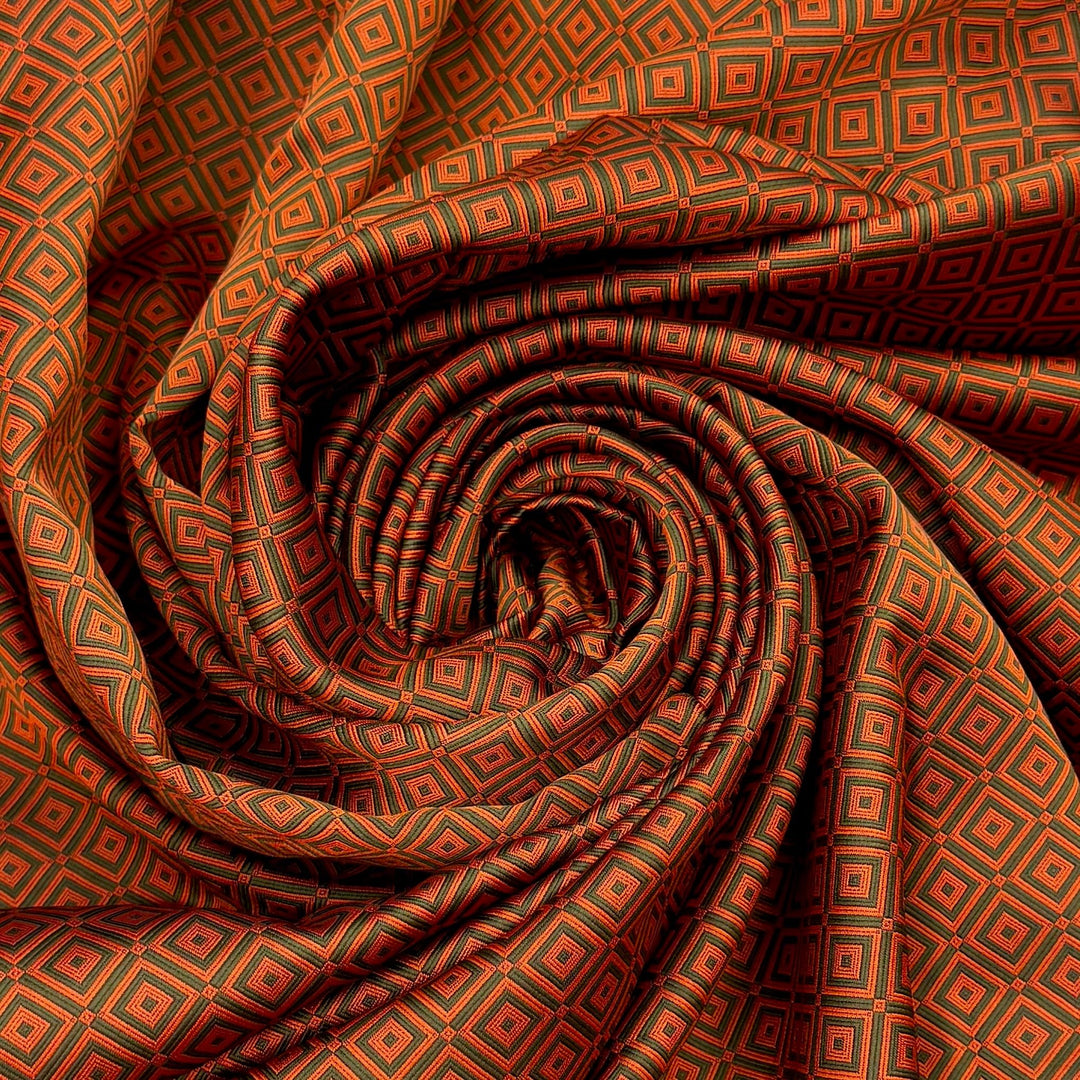 Conversation Starter - Polyester Blend Woven - Dark Orange/Green Geometric - 3.35M Bundle - True Deadstock fabric Fabric by private - Sustainable Textile | FABCYCLE