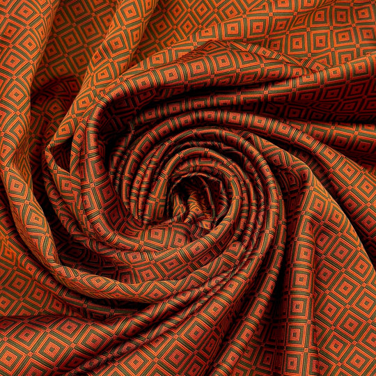 Conversation Starter - Polyester Blend Woven - Dark Orange/Green Geometric - 3.35M Bundle - True Deadstock fabric Fabric by private - Sustainable Textile | FABCYCLE