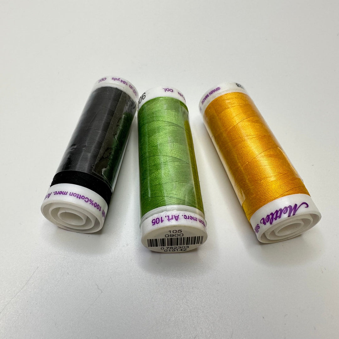 Cotton All Purpose Silk Finish Thread - Metler Black Yellow Green - 3 Pack - True Deadstock supplies Fabric by private - Sustainable Textile | FABCYCLE