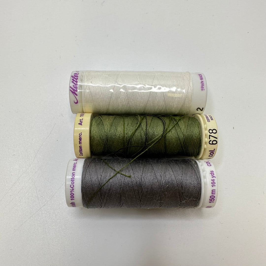 Cotton All Purpose Thread - White Green Grey - 3 Pack - True Deadstock supplies Fabric by private - Sustainable Textile | FABCYCLE