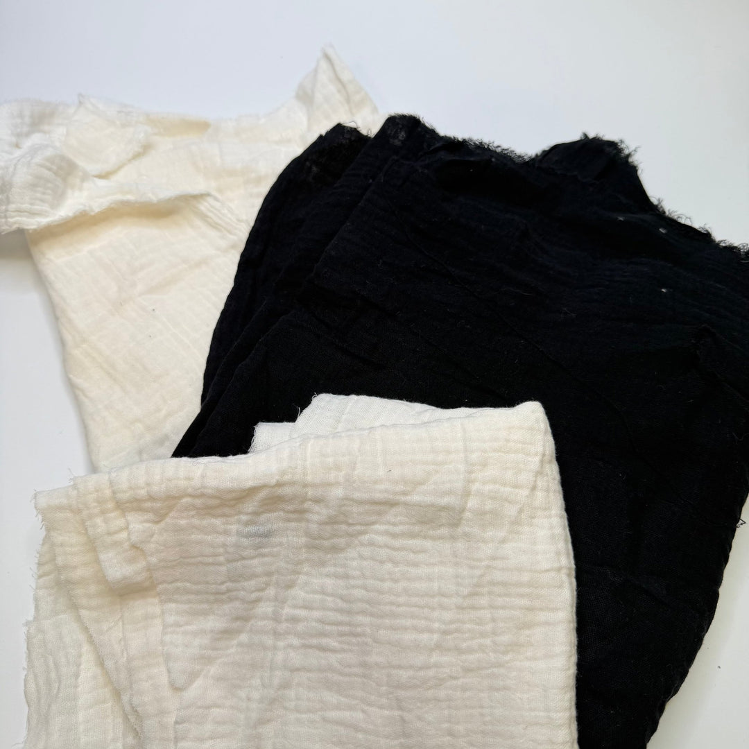 Cotton Gauze 3 Pack - Woven - Cream/Black - Less Than 0.5M Pieces - True Deadstock fabric Fabric by private - Sustainable Textile | FABCYCLE