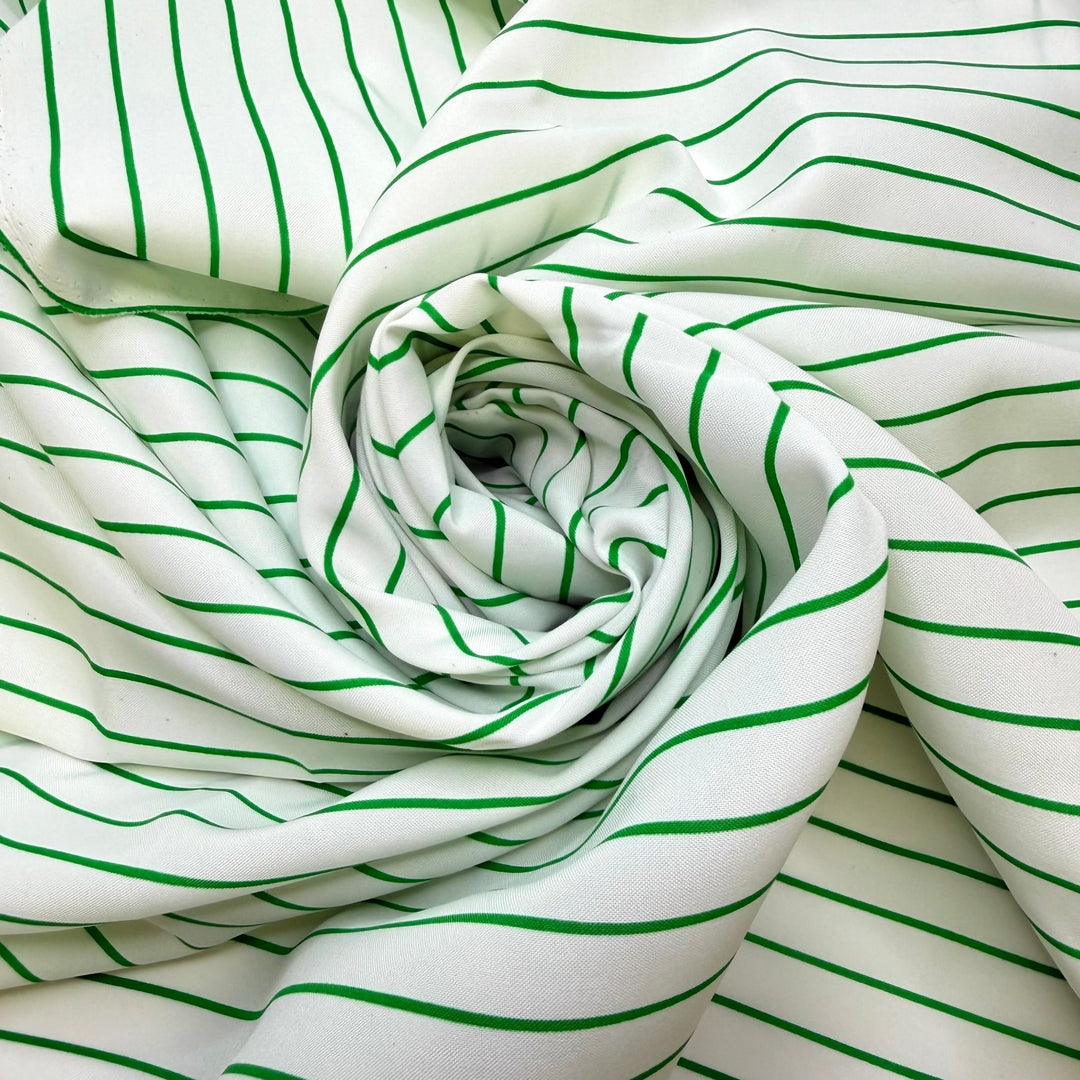 Countdown To 2014 - Polyester Blend Woven - Green/White Pinstripe - 2.3M Bundle - True Deadstock fabric Fabric by private - Sustainable Textile | FABCYCLE