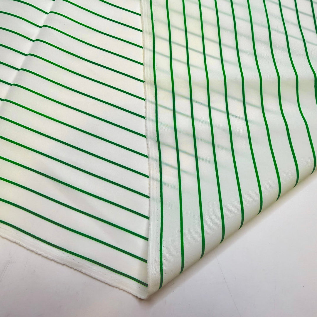 Countdown To 2014 - Polyester Blend Woven - Green/White Pinstripe - 2.3M Bundle - True Deadstock fabric Fabric by private - Sustainable Textile | FABCYCLE