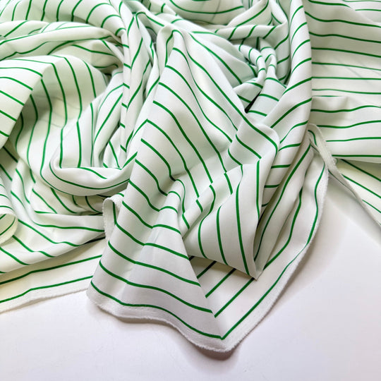 Countdown To 2014 - Polyester Blend Woven - Green/White Pinstripe - 2.3M Bundle - True Deadstock fabric Fabric by private - Sustainable Textile | FABCYCLE