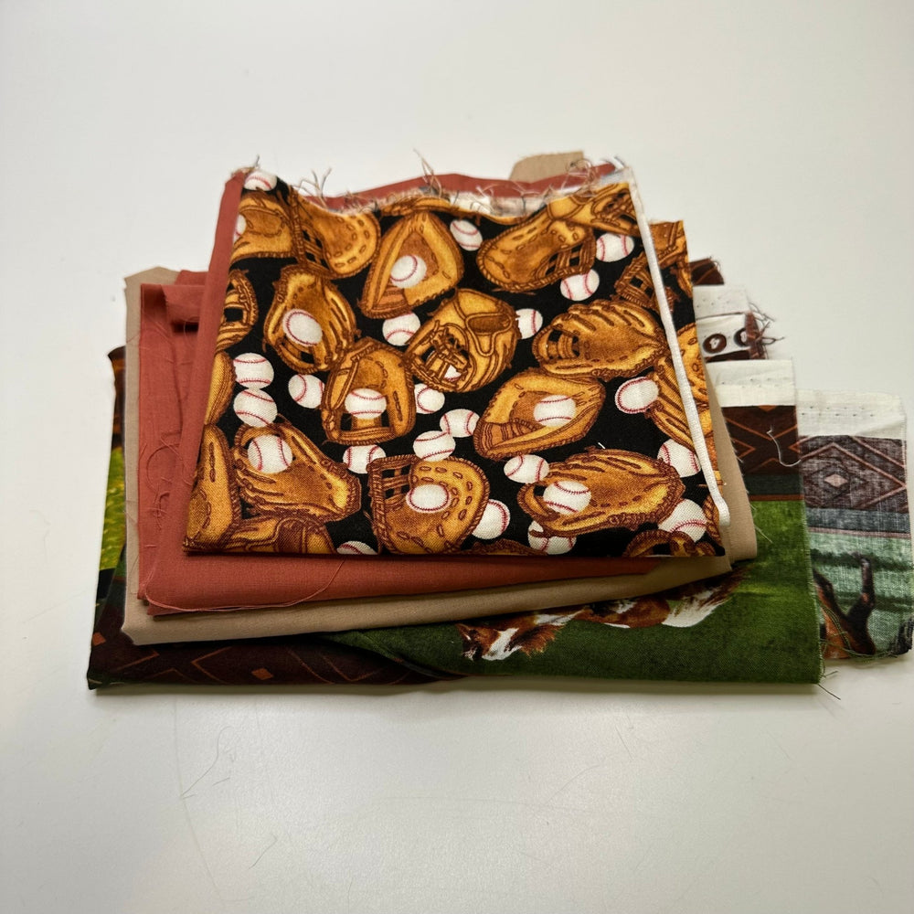 Country Time Quilting Pack - Cotton Blend Woven - Brown Multi Baseball And Horses - 4 Piece Pack - True Deadstock fabric Fabric by private - Sustainable Textile | FABCYCLE