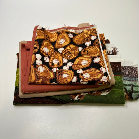 Country Time Quilting Pack - Cotton Blend Woven - Brown Multi Baseball And Horses - 4 Piece Pack - True Deadstock fabric Fabric by private - Sustainable Textile | FABCYCLE