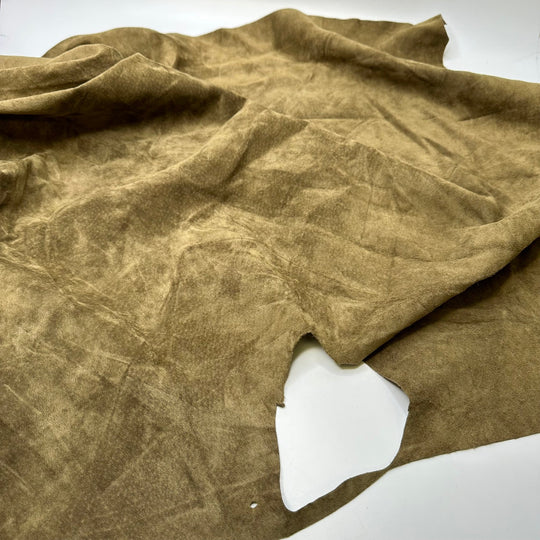 Cow Folk - Suede Leather Woven - Olive Beige - 0.75M Bundle - True Deadstock fabric Fabric by private - Sustainable Textile | FABCYCLE