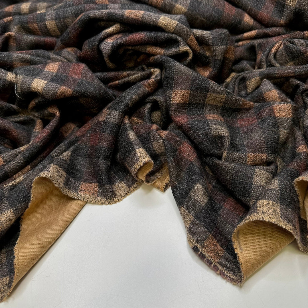 Cozy Thrift Store Finds - Polyester Blend Knit - Dark Orange Multi Plaid - 2.5M Bundle - True Deadstock fabric Fabric by private - Sustainable Textile | FABCYCLE