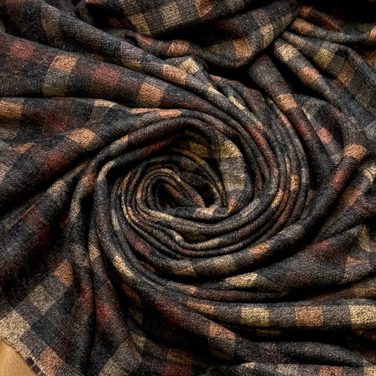 Cozy Thrift Store Finds - Polyester Blend Knit - Dark Orange Multi Plaid - 2.5M Bundle - True Deadstock fabric Fabric by private - Sustainable Textile | FABCYCLE