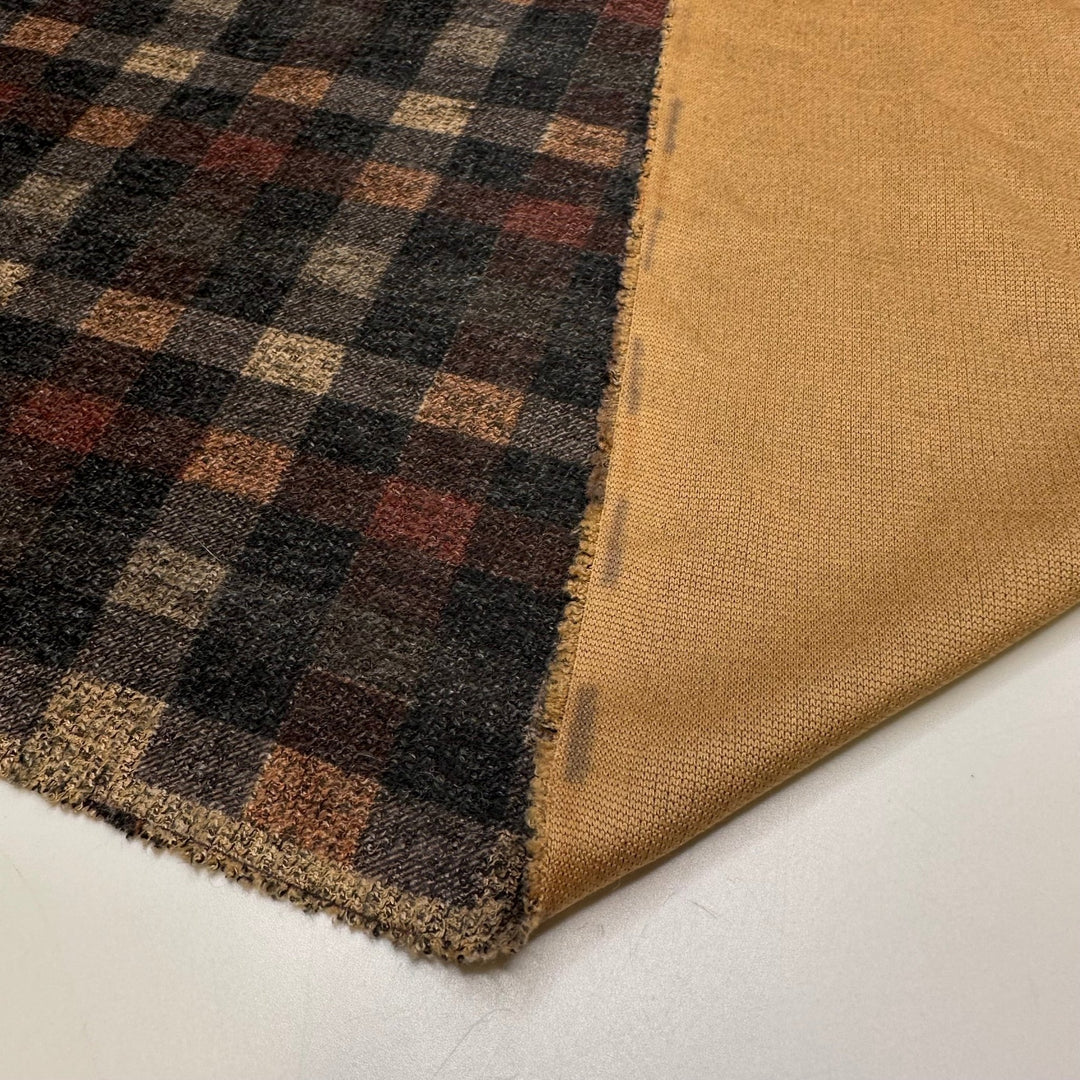 Cozy Thrift Store Finds - Polyester Blend Knit - Dark Orange Multi Plaid - 2.5M Bundle - True Deadstock fabric Fabric by private - Sustainable Textile | FABCYCLE