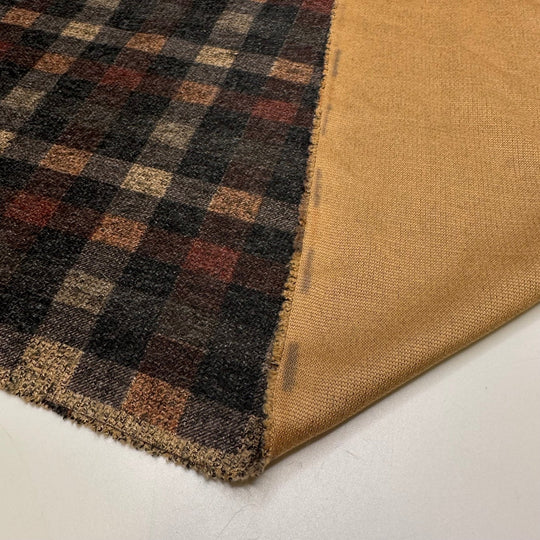 Cozy Thrift Store Finds - Polyester Blend Knit - Dark Orange Multi Plaid - 2.5M Bundle - True Deadstock fabric Fabric by private - Sustainable Textile | FABCYCLE