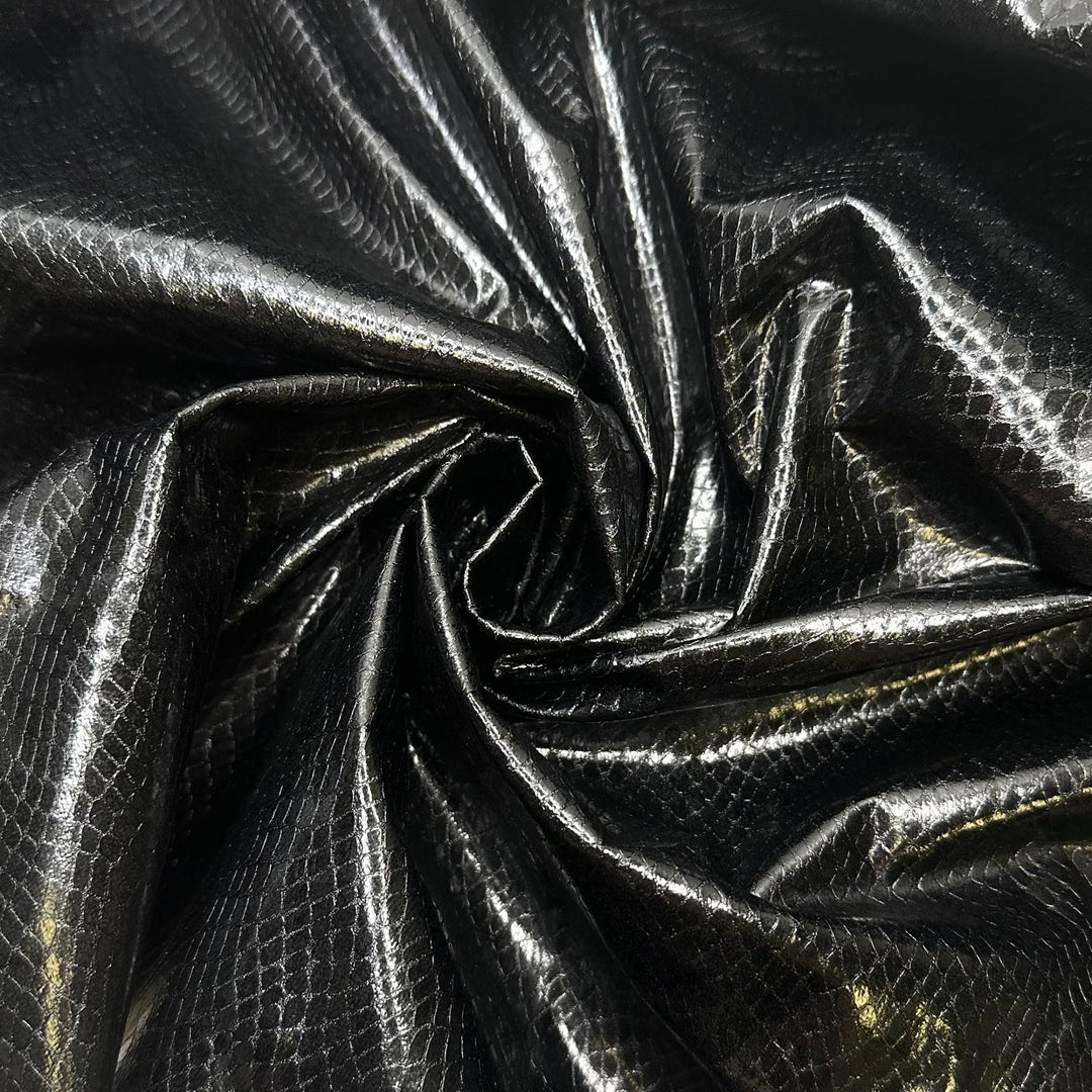 Cruella 2.0 - fake snakeskin Polyester Backing PU/Poly Woven - Black Animal Print - 0.7M Bundle - True Deadstock fabric Fabric by private - Sustainable Textile | FABCYCLE