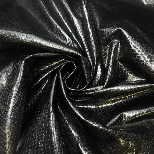 Cruella 2.0 - fake snakeskin Polyester Backing PU/Poly Woven - Black Animal Print - 0.7M Bundle - True Deadstock fabric Fabric by private - Sustainable Textile | FABCYCLE